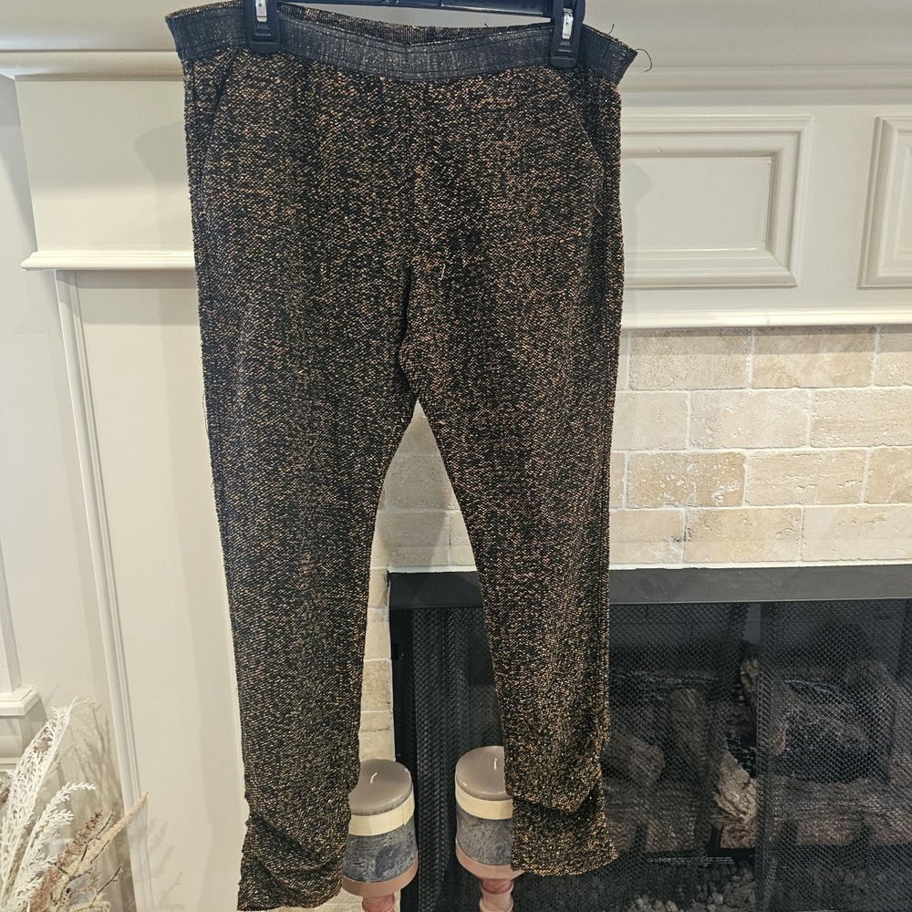 Free People Milo Shimmer Jogging Pant Oversized XS Gold Brown Black